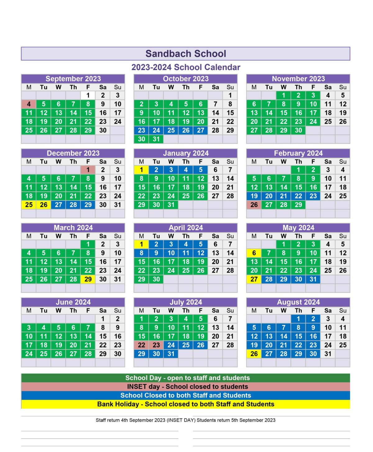 Term Dates Sandbach School